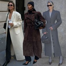 a collage of fashion influencer outfit images featuring the rich-looking winter coat colors