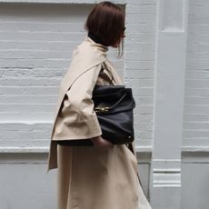 Danielle Naer carrying a Bottega Veneta Ciao Ciao Bag and a detail image of an influencer wearing a Dehanche Revenge Belt