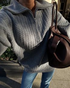 grey sweater and jeans outfit