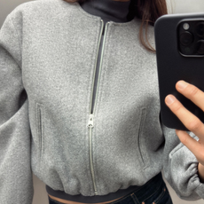 zara grey bomber jacket with jeans mirror selfie